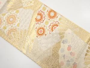 流水に扇面ちらし模様織り出し袋帯